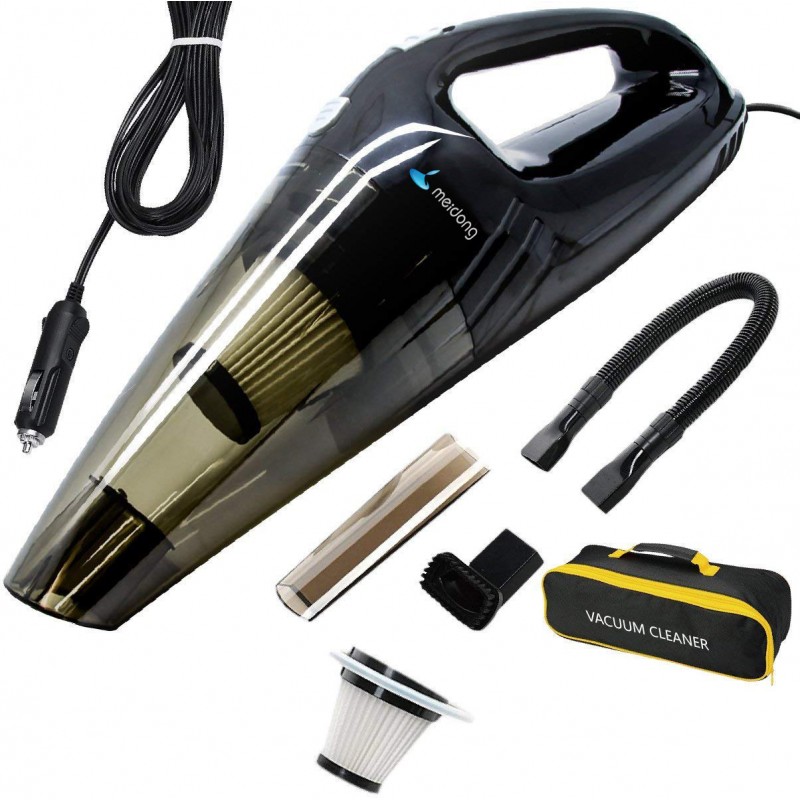 Car Vacuum, Meidong DC 12V 120W High Power Portable Handheld Car Vacuum Cleaner, Strong Suction, Wet & Dry Use, Quick Cleaning, with 15ft Power Cord, 2 Filters & Carry Bag- Black